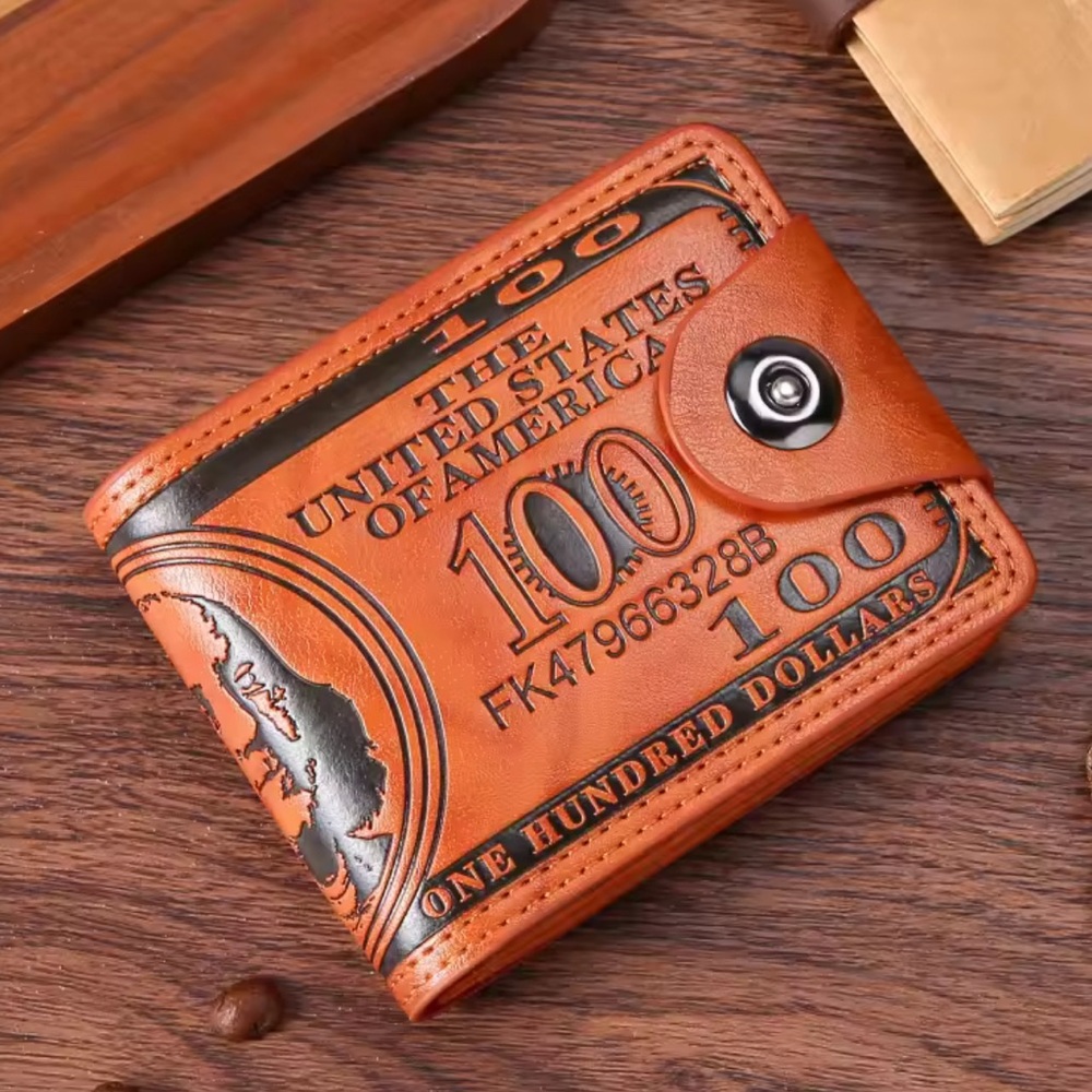 Brown Leather Wallet with Dollar Design